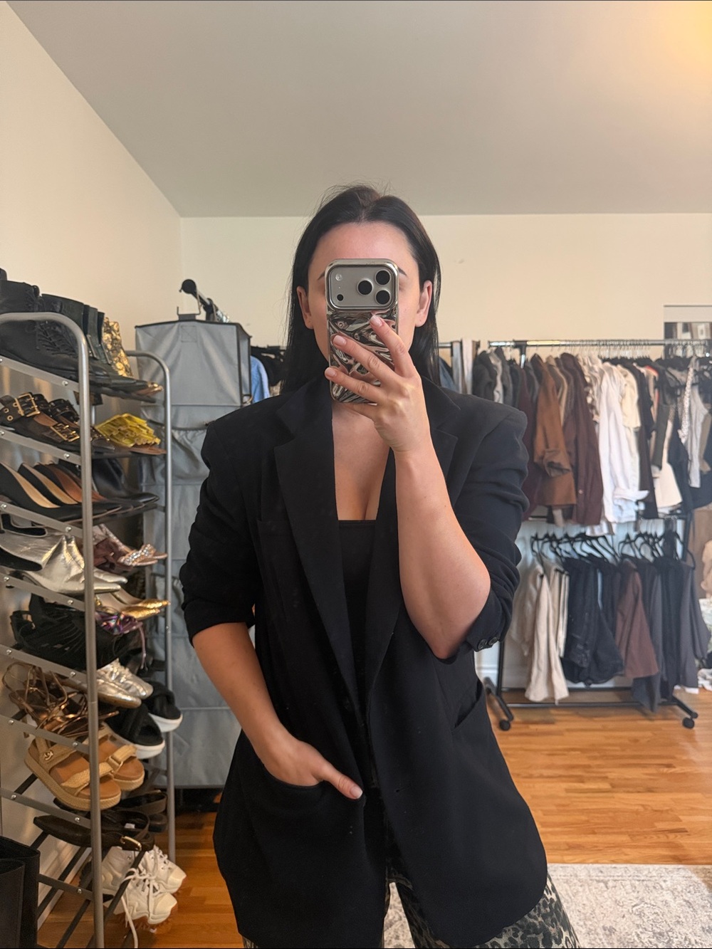 OAK + FORT Oversized Black Single-Breasted Blazer